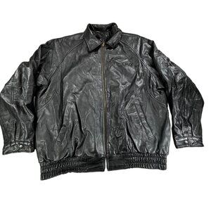 Burks Bay Black Leather Jacket XXL Mens LKQ Bomber